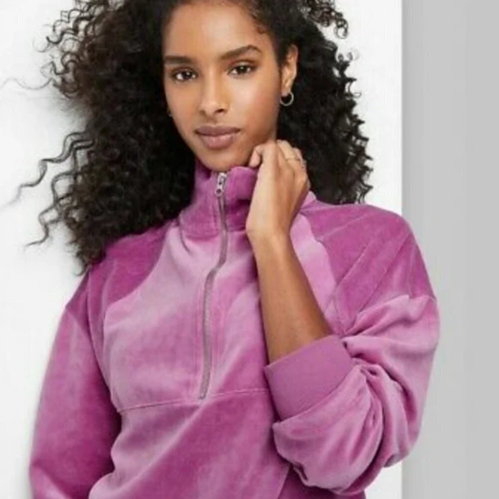 WILD Fable Velour Quarter Zip Tunic Sweatshirt Womens Purple Size XS